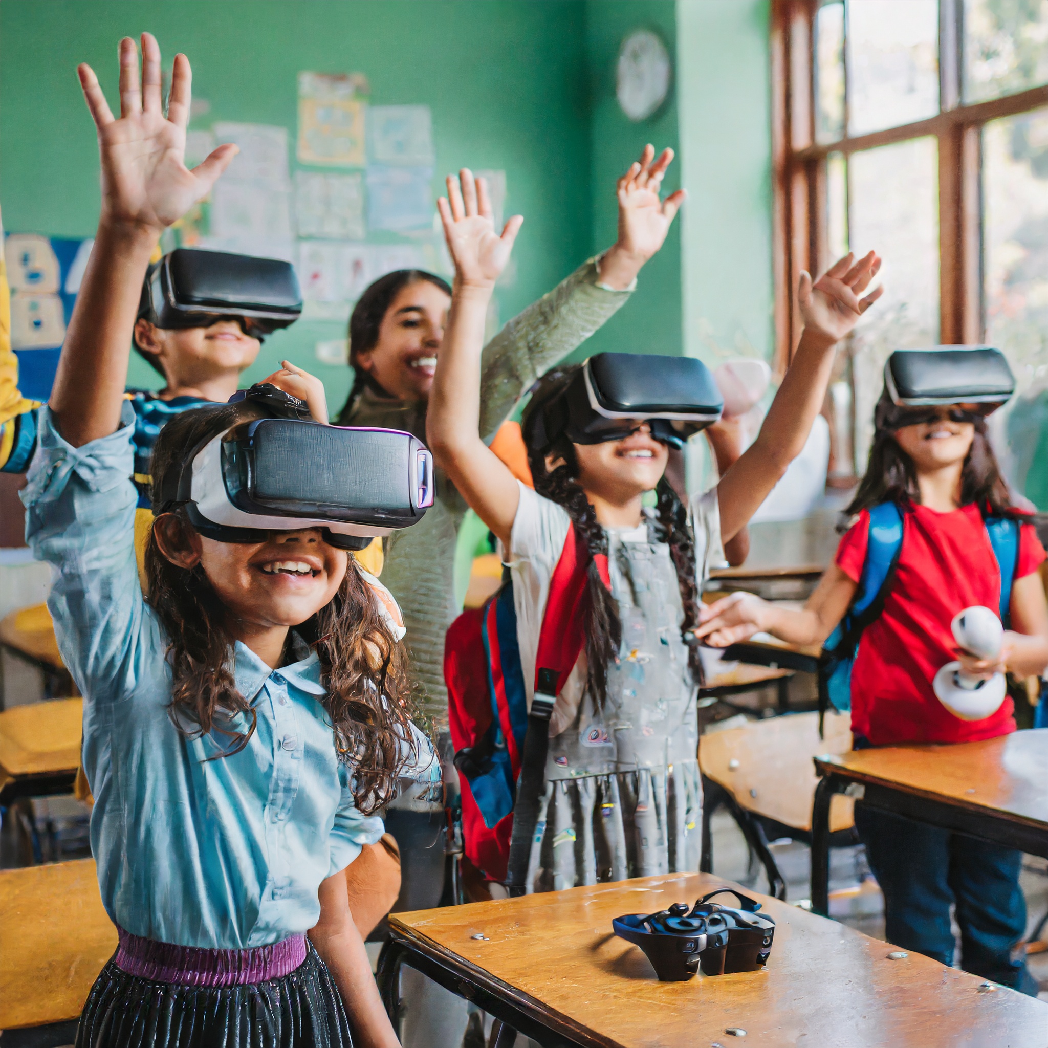 Firefly un grupo grande de ninos mexicanos felices en un salon de clases de una escuela publica mexi 1